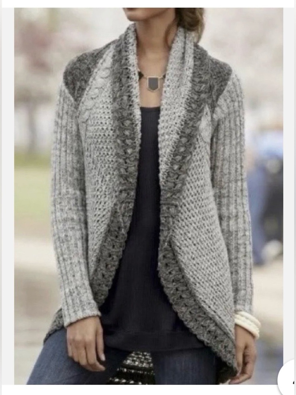CAbi Gray Marled Open-Front Knit Cardigan